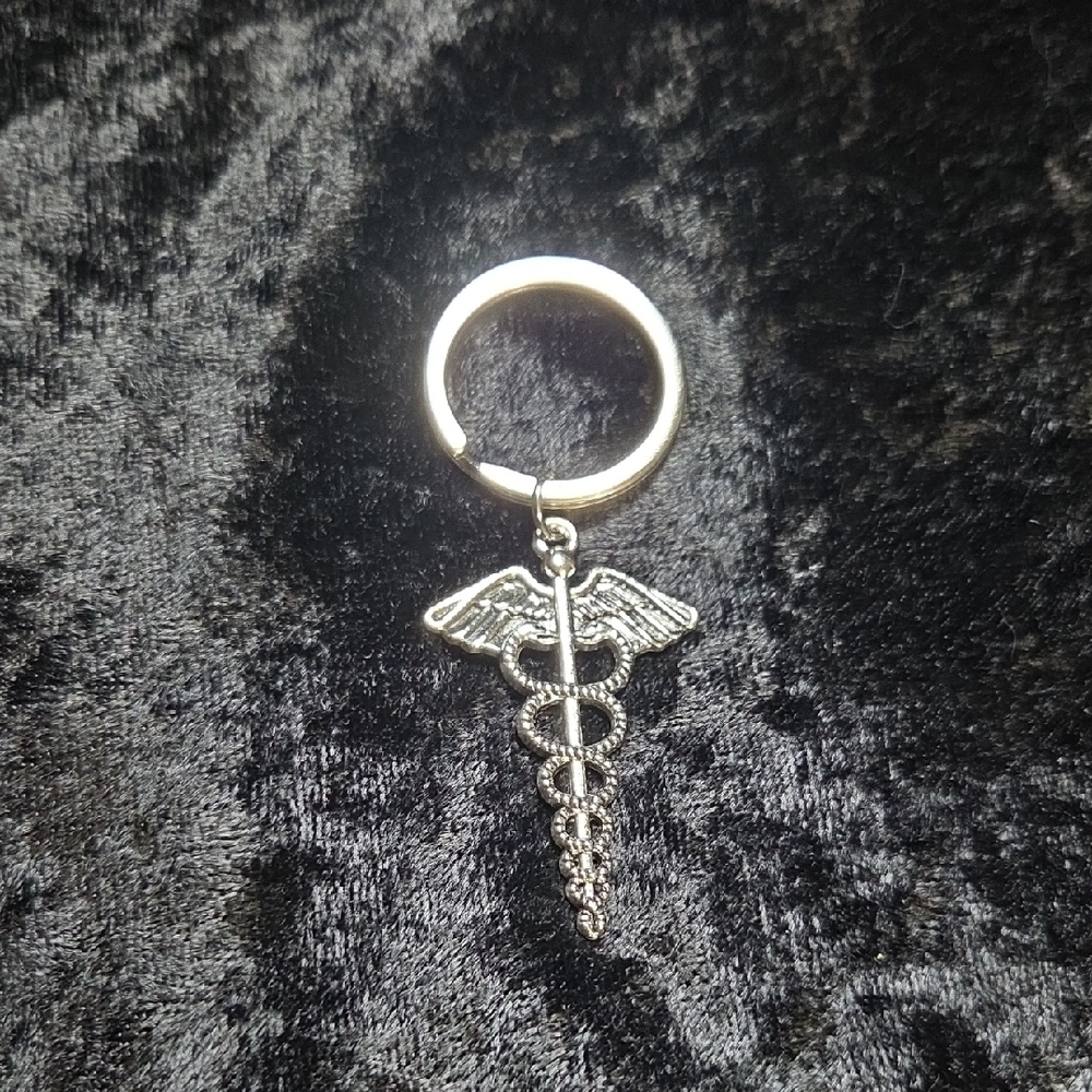 Silver Caduceus Keychain Charm